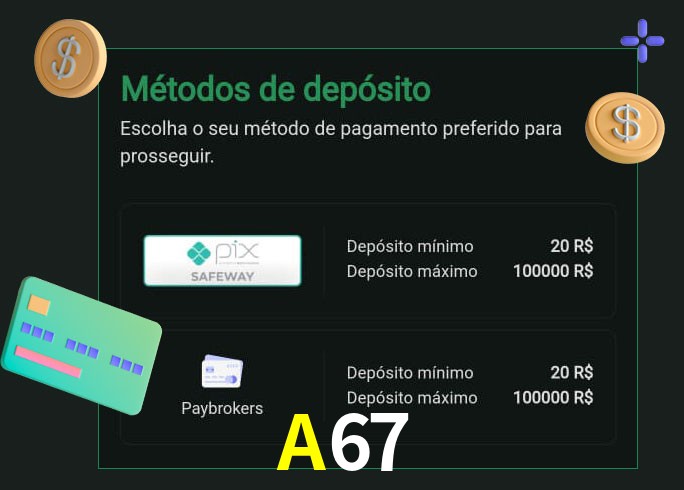 O cassino A67 oferece uma grande variedade de métodos de pagamento